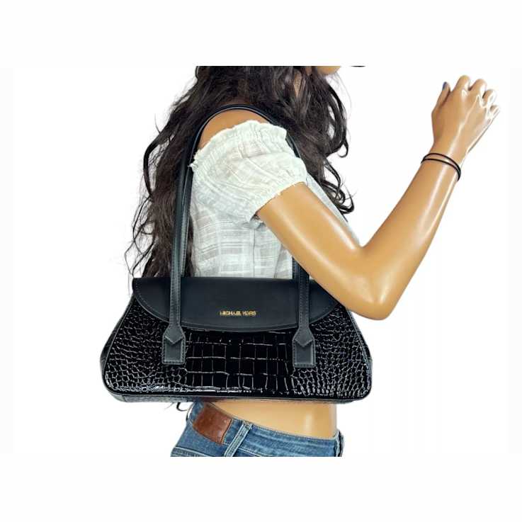 Michael Kors Katya Medium Shoulder Flap Handbag in Exotic Embossed Black