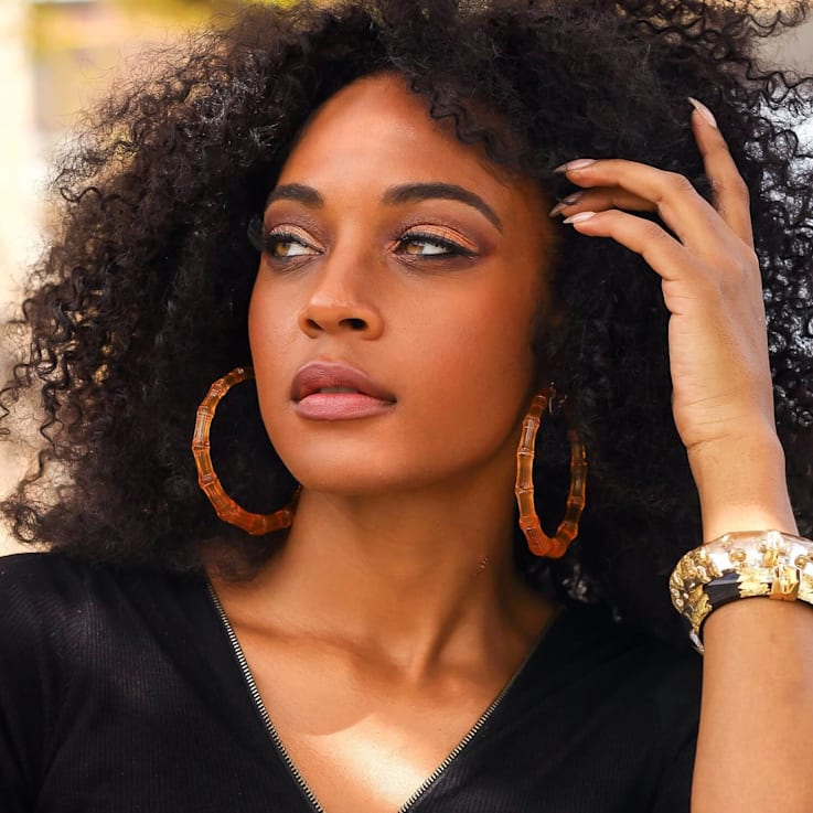 14K Yellow Gold Over Sterling Silver XL Bamboo Acrylic Hoops in Honey
