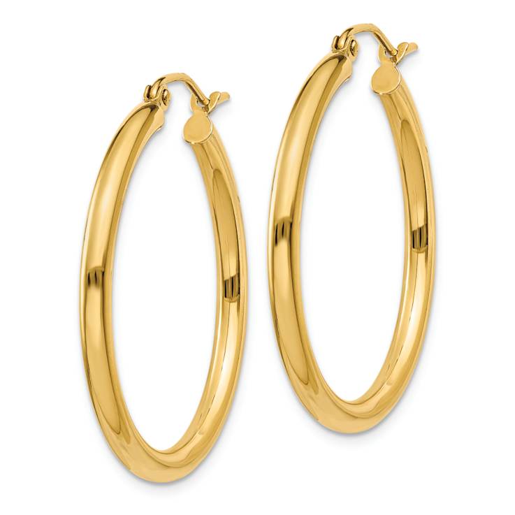 14k Yellow Gold 1 3/16" Polished Tube Hoop Earrings