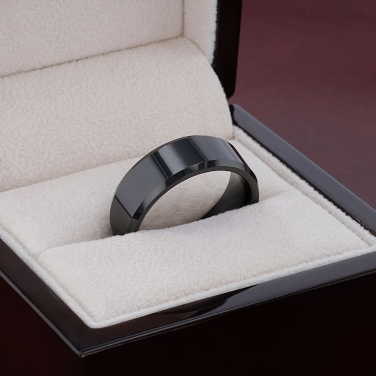 INFINITY Black Tungsten Ring with Beveled Edges 8mm