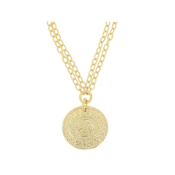Medallion Pendant Necklace In 18K Gold Over Bronze 22 Inch