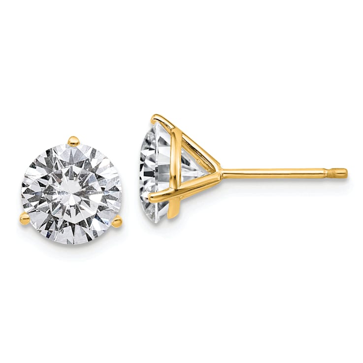 14K Yellow Gold 3ct. 7.5mm Round J-K Color Moissanite Earrings