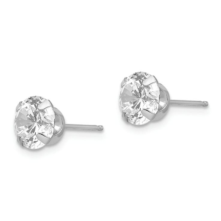 Rhodium Over 14K White Gold 6.5mm Cubic Zirconia Post Earrings