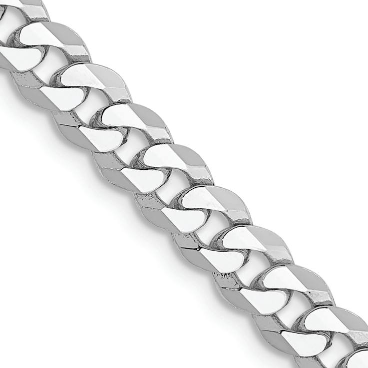 Rhodium Over 14k White Gold 4.75mm Solid Flat Beveled Curb 22 Inch Chain