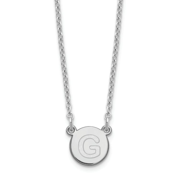 Rhodium Over Sterling Silver Tiny Circle Block Letter G Initial Necklace