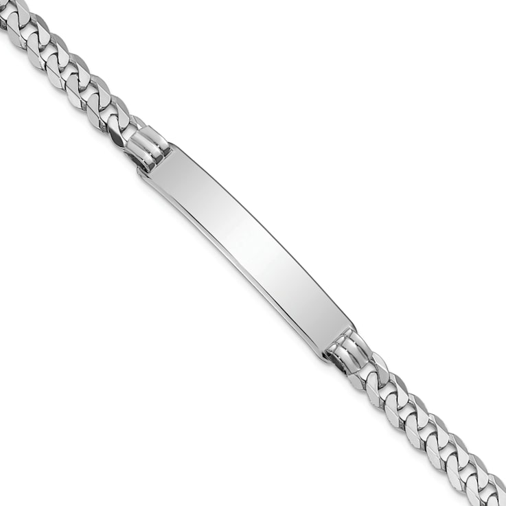 Rhodium Over 14k White Gold Flat Curb Link ID Bracelet