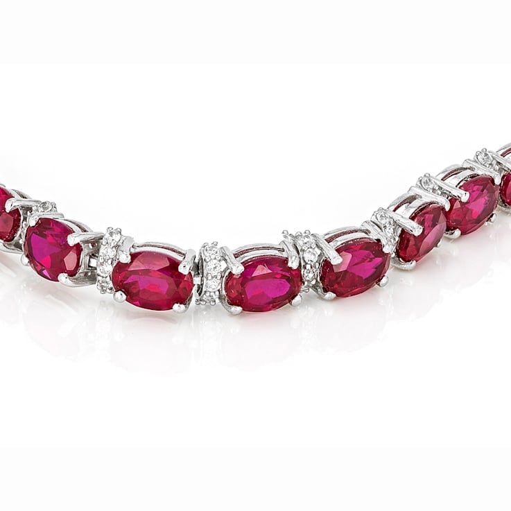 Lab-Created Ruby And Zircon Tennis Bracelet In Sterling Silver 29.54ctw