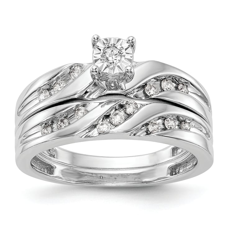 Rhodium Over 14K White Gold Diamond Trio Engagement Ring 0.13ctw