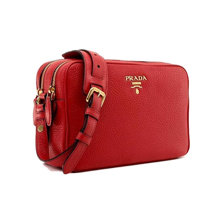 Prada Women s Red Vitello Phenix Leather Crossbody Handbag Small 1DPDLA