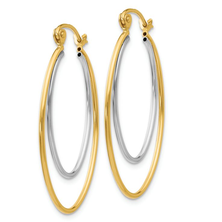 14k Two-tone 13/16" Oval Hoop Earrings