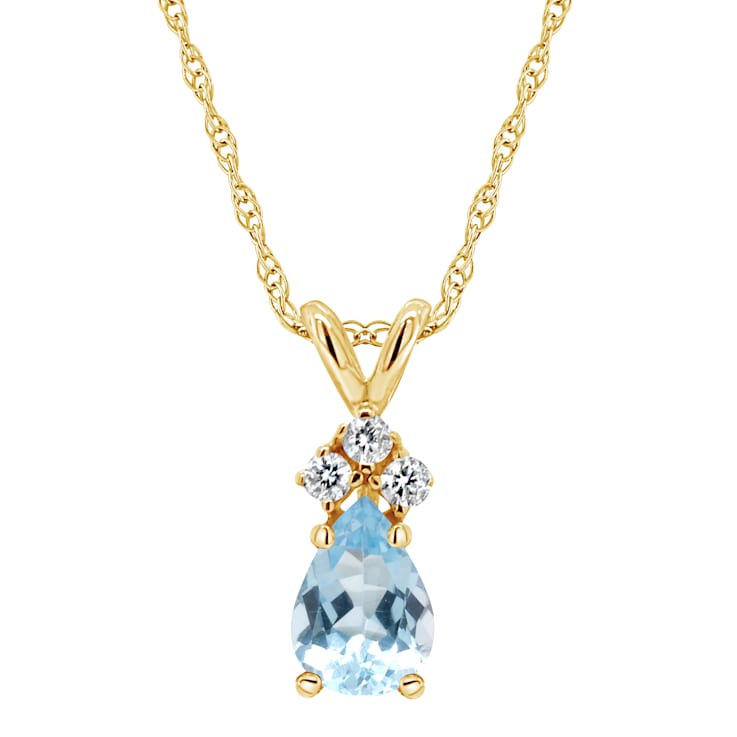 7x5mm Pear Shape Aquamarine with Diamond Accents 14k Yellow Gold Pendant
With Chain