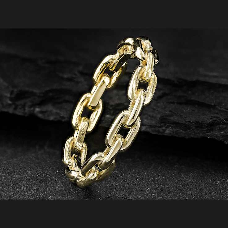 Paperclip Link Band Ring In 18K Gold Over Sterling Silver