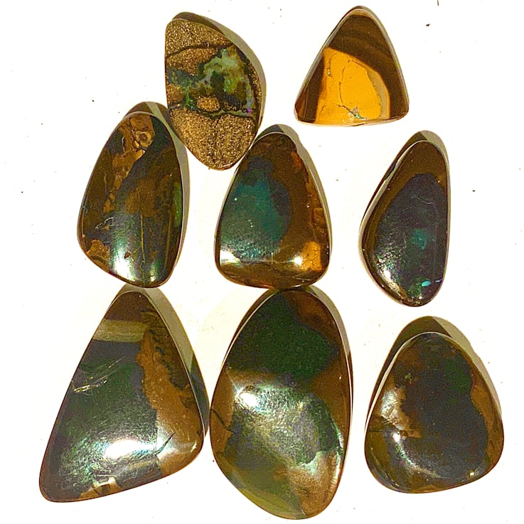 Boulder Opal Pre-Drilled Free-Form Cabochon Set of 8 194ctw