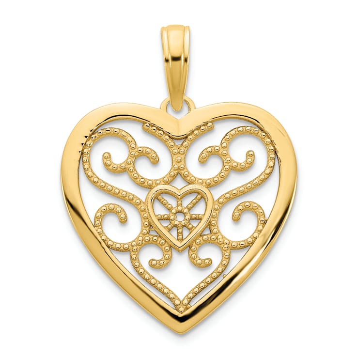 14k Yellow Gold Textured Fancy Heart Pendant
