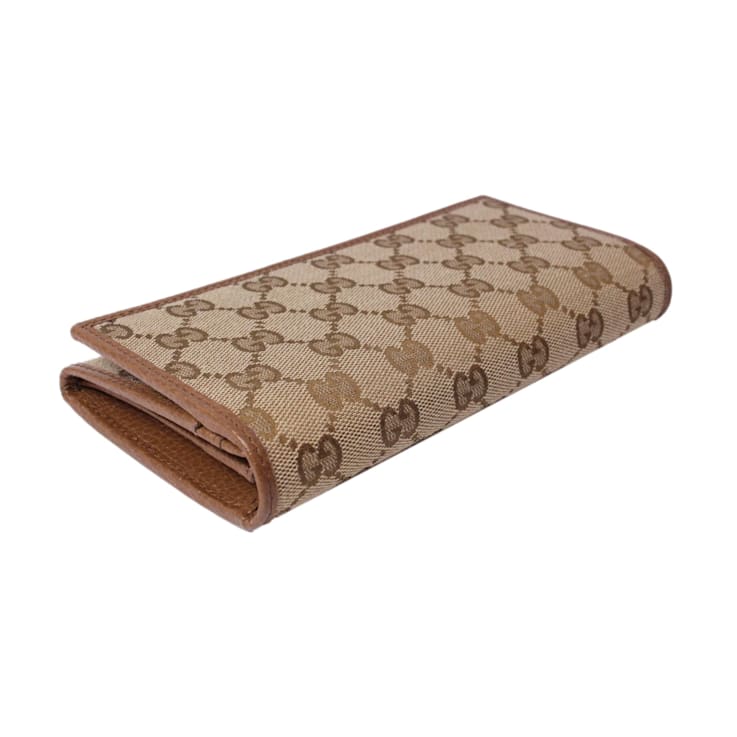 Gucci Original Beige GG Canvas Brown Leather Trim Long