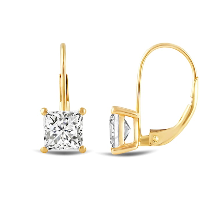 White Cubic Zirconia 14k Yellow Gold Earrings With Velvet Gift Box 2.00ctw