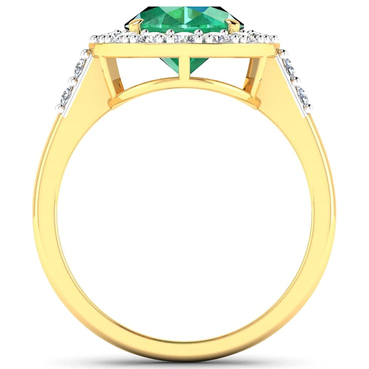 2.63ctw Green Emerald and Diamond 14K Yellow Gold Halo Ring