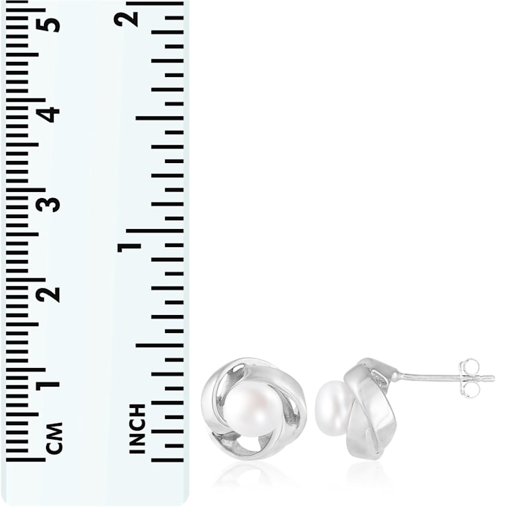 6.5-7mm White Cultured Freshwater Pearl Rhodium Over Sterling Silver Earrings