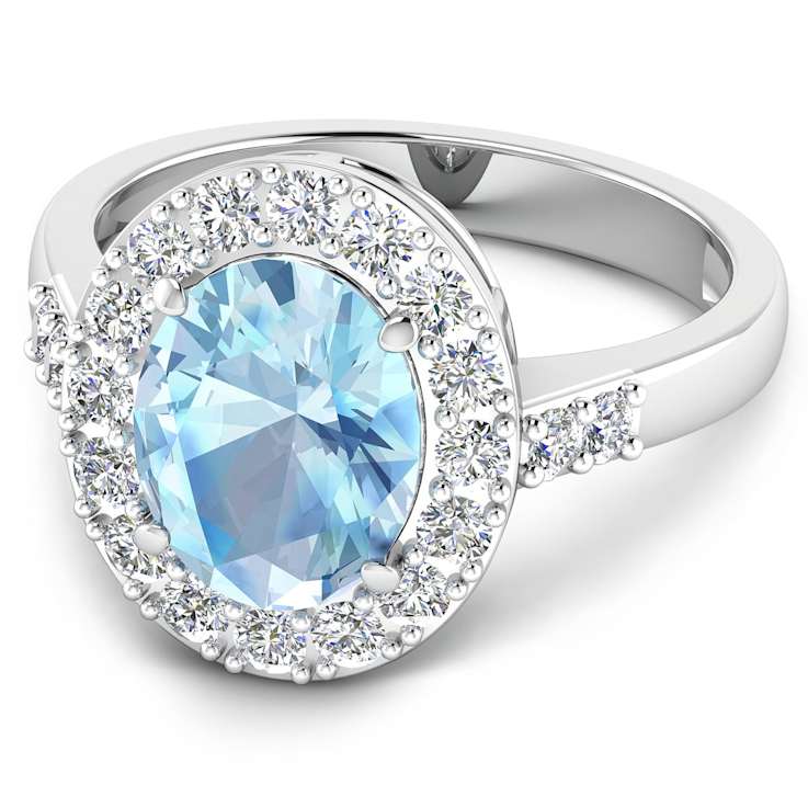 2.5ctw Blue Aquamarine and Diamond 14K White Gold Halo Ring