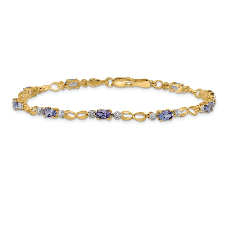 14k Yellow Gold and Rhodium Over 14k Yellow Gold Open-Link Diamond and
Tanzanite Bracelet