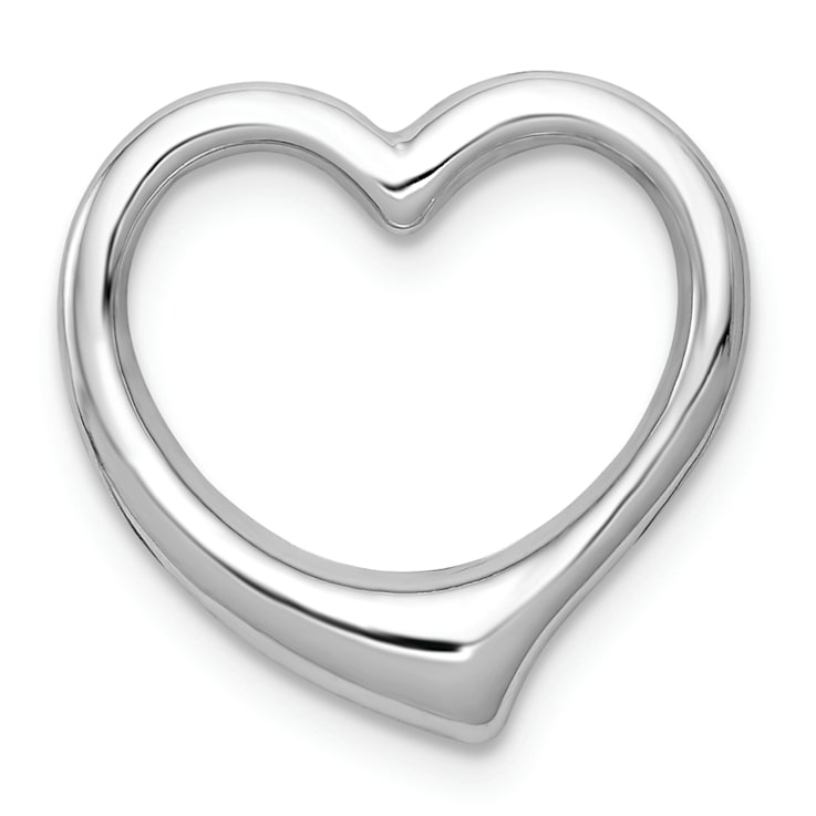 Rhodium Over 14k White Gold 3D Polished Heart Chain Slide Pendant