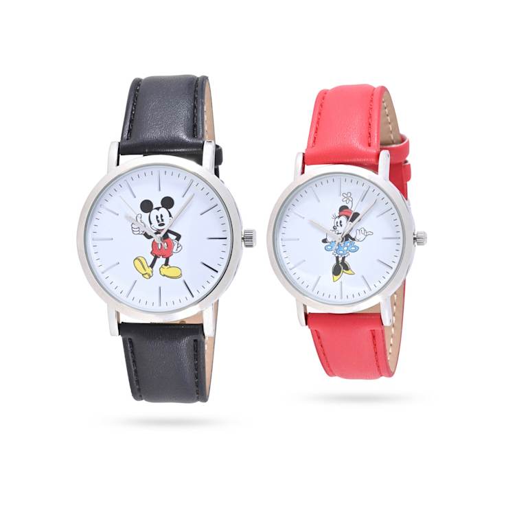 Disney Mickey and Minnie Red and Black Vegan Leather Bands His and Hers
Watches Set of 2