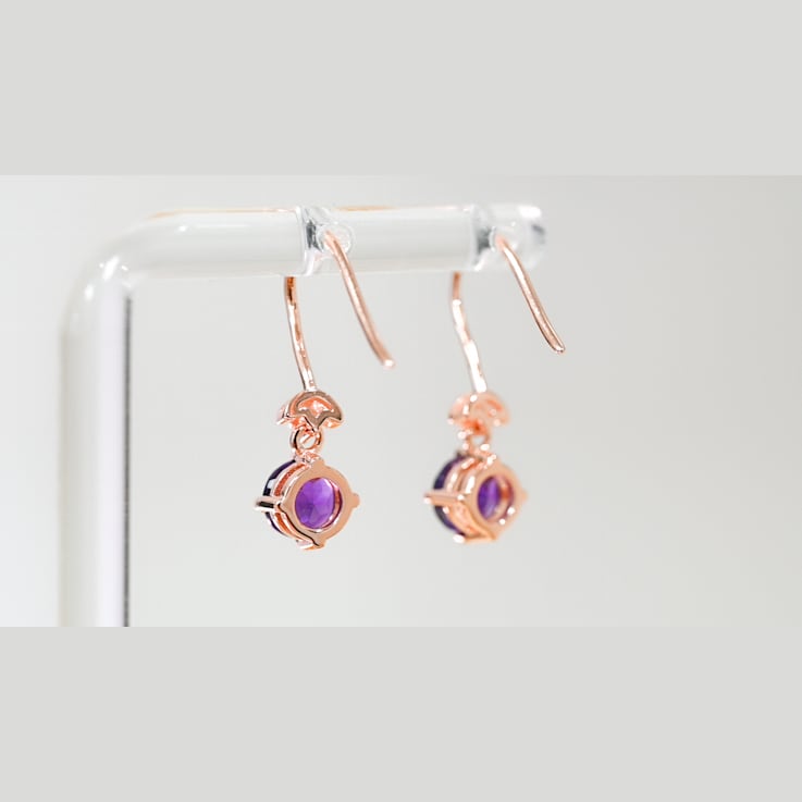 Amethyst and CZ 1.59 Ctw Round 18K Rose Gold Over Sterling Silver Drop
Earrings Jewelry.
