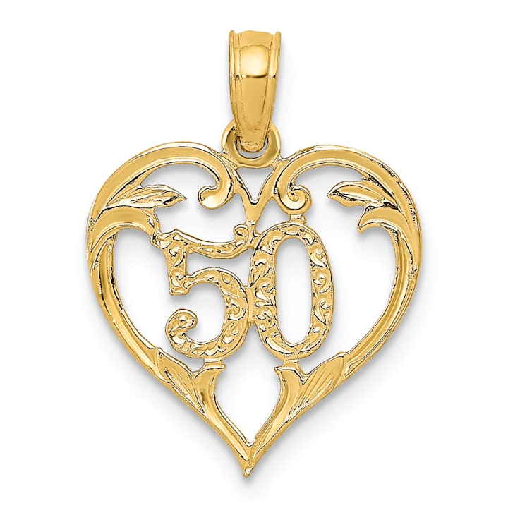 14k Yellow Gold Textured 50 in Heart Cut-out Pendant