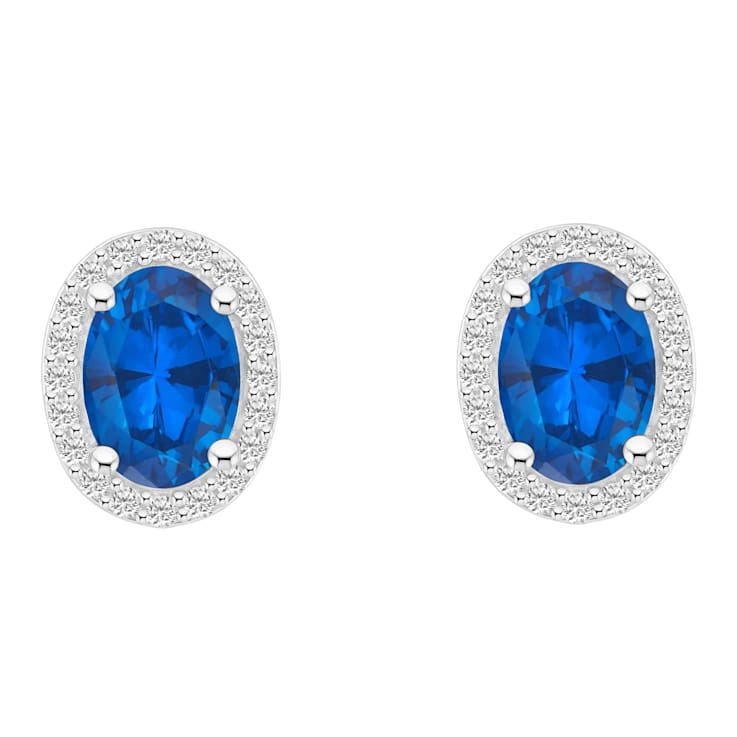 7x5mm Oval Created Sapphire And Created White Sapphire 10k White Gold
Halo Stud Earrings