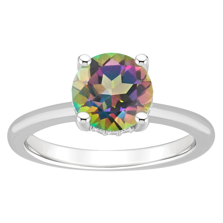 8mm Round Mystic Topaz With Diamond Accents Rhodium Over Sterling Silver
Hidden Halo Ring