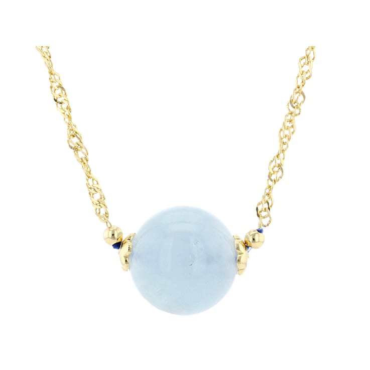 Aquamarine Solitaire Bead Necklace In 18K Gold Over Sterling Silver