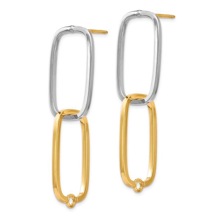 14k Two-tone Fancy Versatile Rectangle Earrings