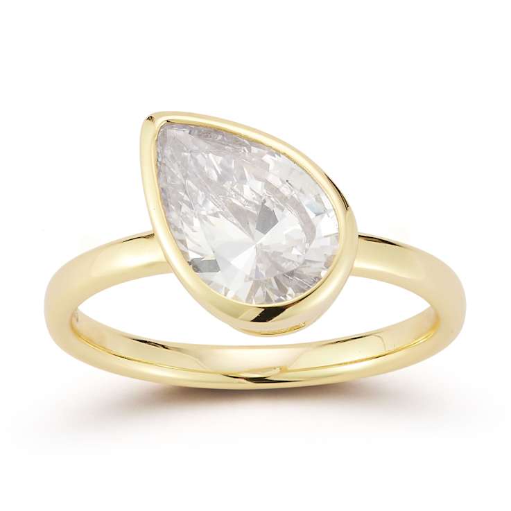 Rachel Zoe Pear-Shaped CZ Solitaire Ring in 14K Gold Over Sterling Silver