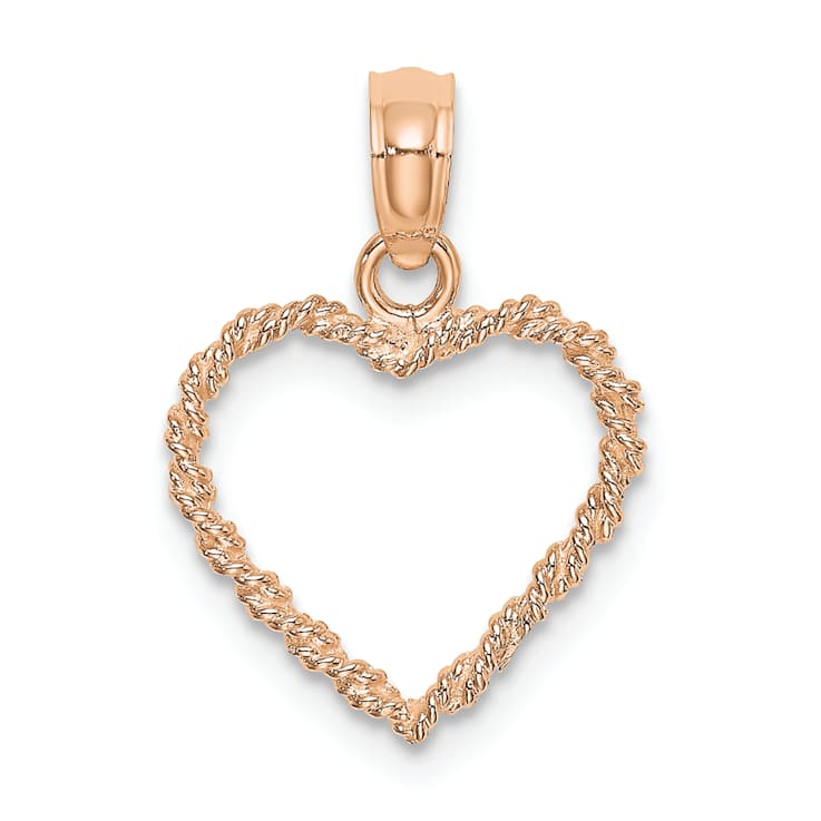 10K Rose Gold 3D Polished and Textured Rope Heart Pendant