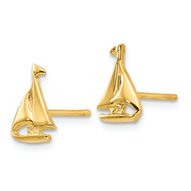 14k Yellow Gold Sail Boat Stud Earrings