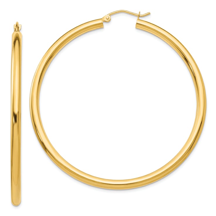 14k Yellow Gold Polished 2 3/16" Tube Hoop Earrings