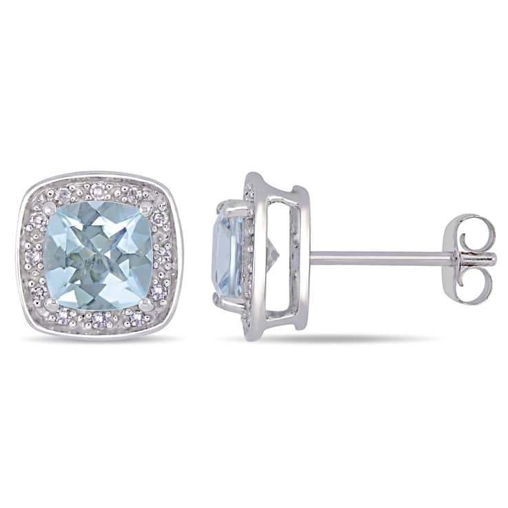 Aquamarine and Diamond 10K White Gold Earrings 1.79ctw