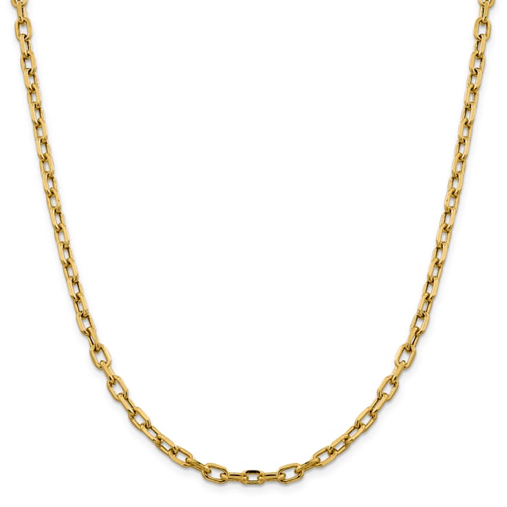 14K Yellow Gold 4.9mm Semi-solid Diamond-cut Open Link Cable Chain Necklace