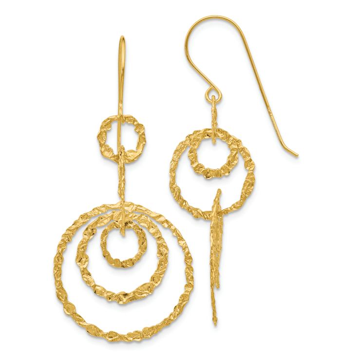 14k Yellow Gold Textured Circle Dangle Earrings