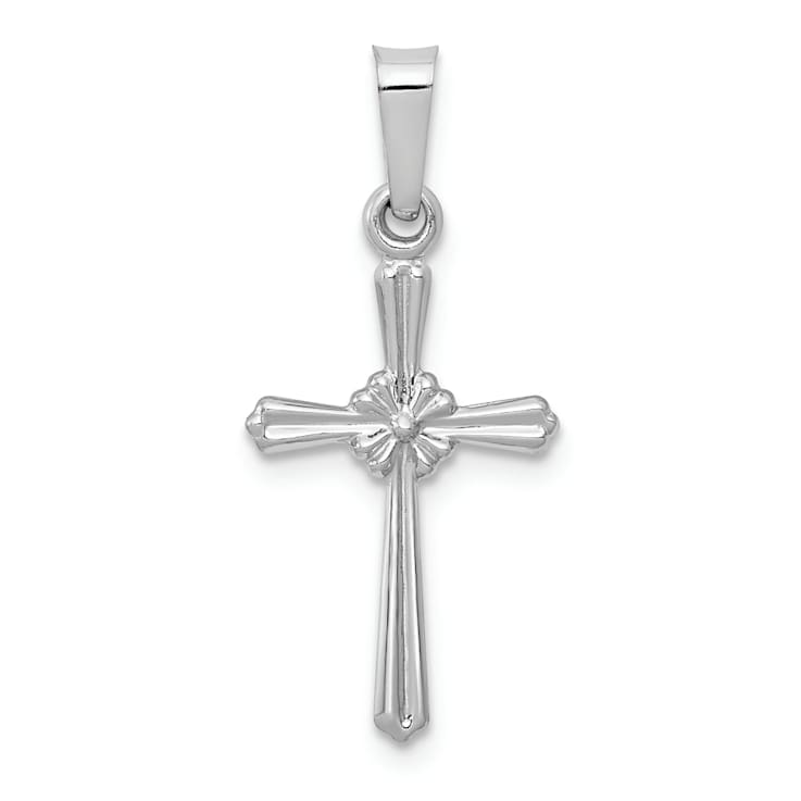 Rhodium Over 14k White Gold Polished Center Flower Cross Pendant