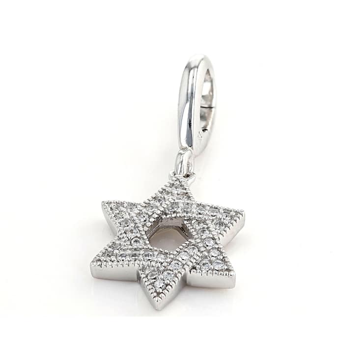White Cubic Zirconia Platineve Over Sterling Silver Star Of David Charm 0.18ctw