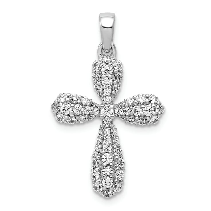 Rhodium Over 14k White Gold Diamond Cross Pendant