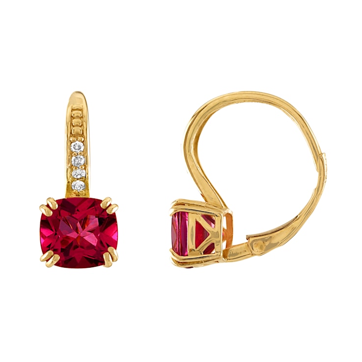 10K Yellow Gold Pink Topaz and Diamond Leverback Earrings 2.76ctw