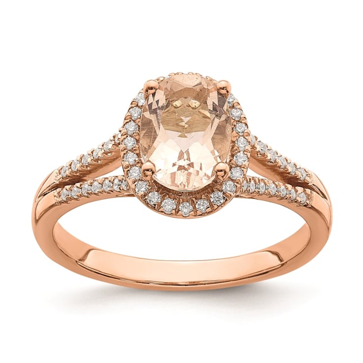 14K Rose Gold Morganite Diamond Halo Engagement Ring 1.25ctw