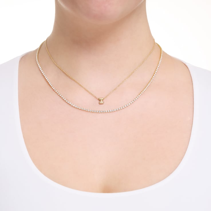 CZ Initial I Tennis Necklace And Pendant Set In 14K Gold Over Brass 4.05ctw