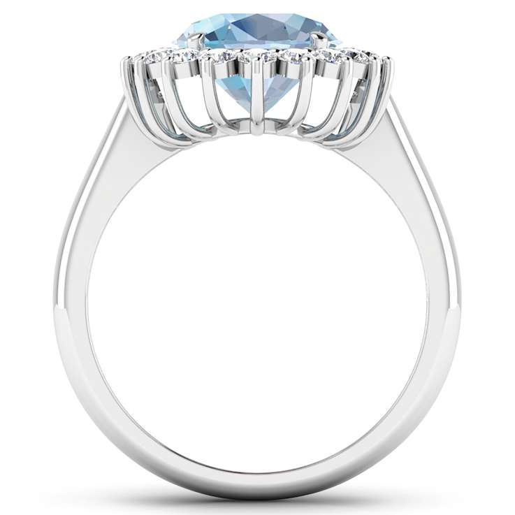 3.44ctw Blue Aquamarine and Diamond 14K White Gold Halo Ring