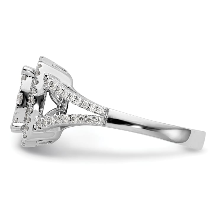 Rhodium Over 14K White Gold Lab Grown Diamond Cluster Engagement Ring 0.995ctw