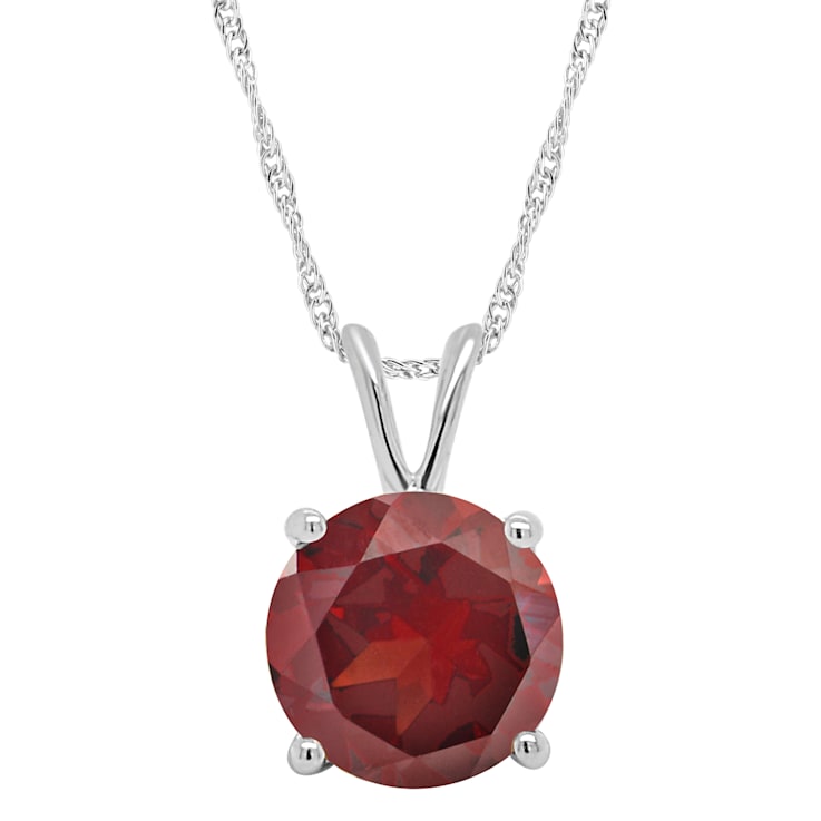 8mm Round Garnet Rhodium Over Sterling Silver Pendant With Chain