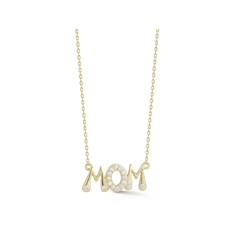 Sterling Statements 14K Yellow Gold Over Sterling Silver CZ MOM Necklace