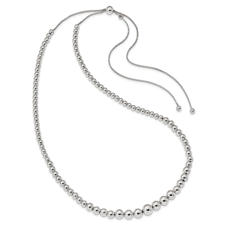 Sterling Silver Graduated Beads Adjustable Necklace